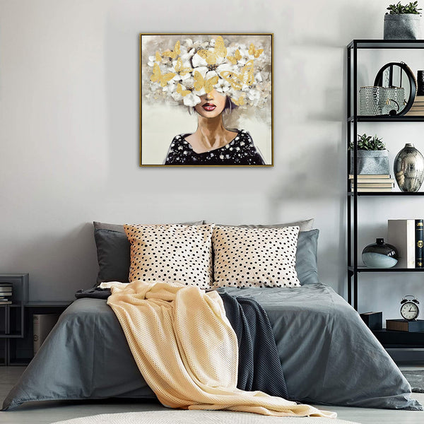 80X80cm Floral Fantasia Dark Wood Framed Canvas Wall Art - Decor Delight Aus