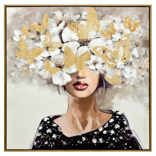 80X80cm Floral Fantasia Dark Wood Framed Canvas Wall Art - Decor Delight Aus