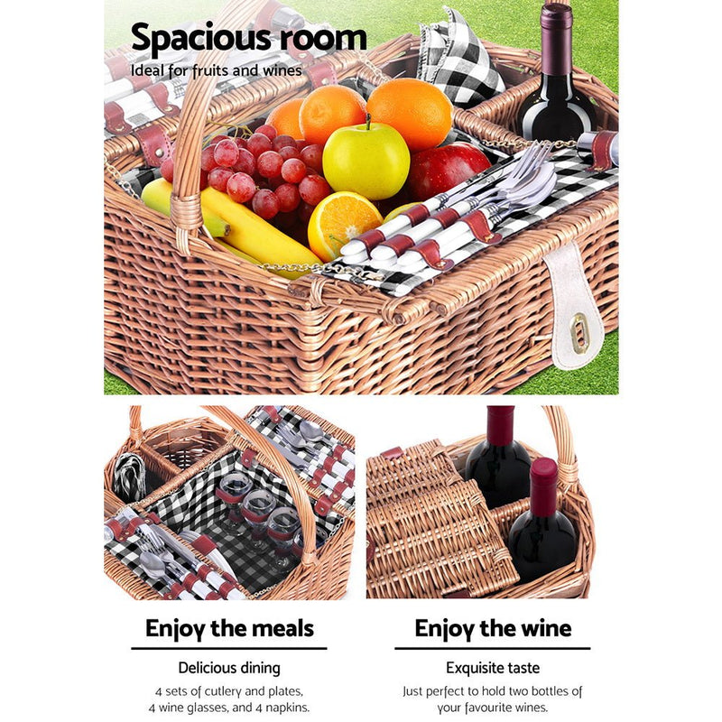 Alfresco 4 Person Picnic Basket Set Insulated Outdoor Blanket Bag - Decor Delight Aus