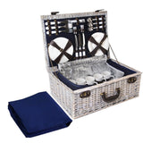 Alfresco 6 Person Picnic Basket Set Cooler Bag Insulated Blanket Plates Navy - Decor Delight Aus