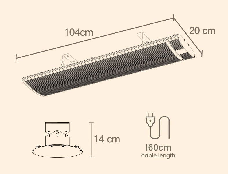 BIO Electric Outdoor Strip Heater Patio Radiant Panel Bar Wall Ceiling 2 X 2000W - Decor Delight Aus