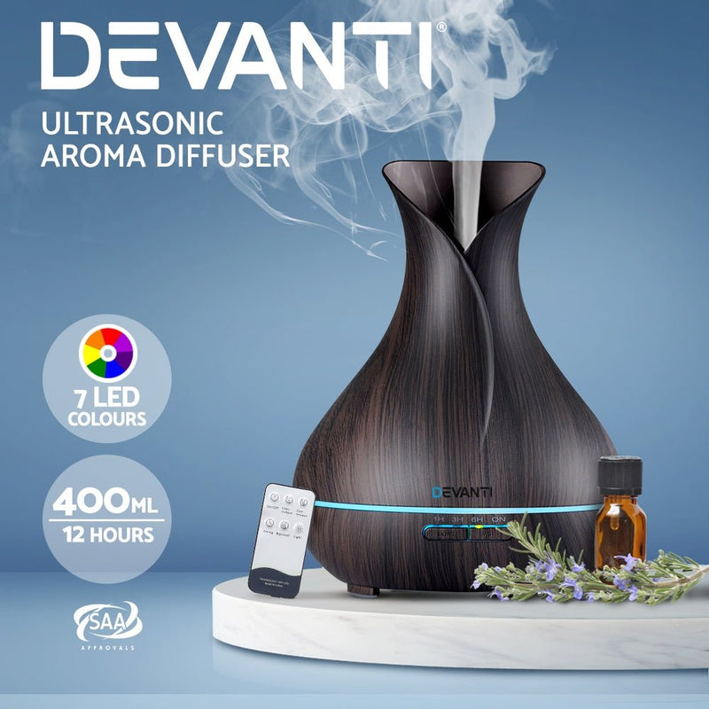 Devanti Aroma Diffuser Aromatherapy Dark Wood 400ml - Decor Delight Aus