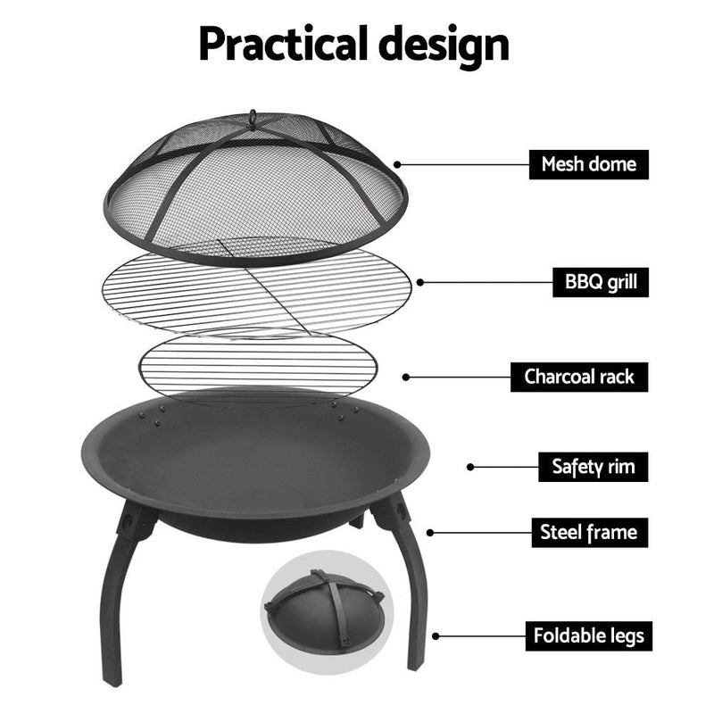 Fire Pit BBQ Charcoal Smoker Portable Outdoor Camping Pits Patio Fireplace 22" - Decor Delight Aus
