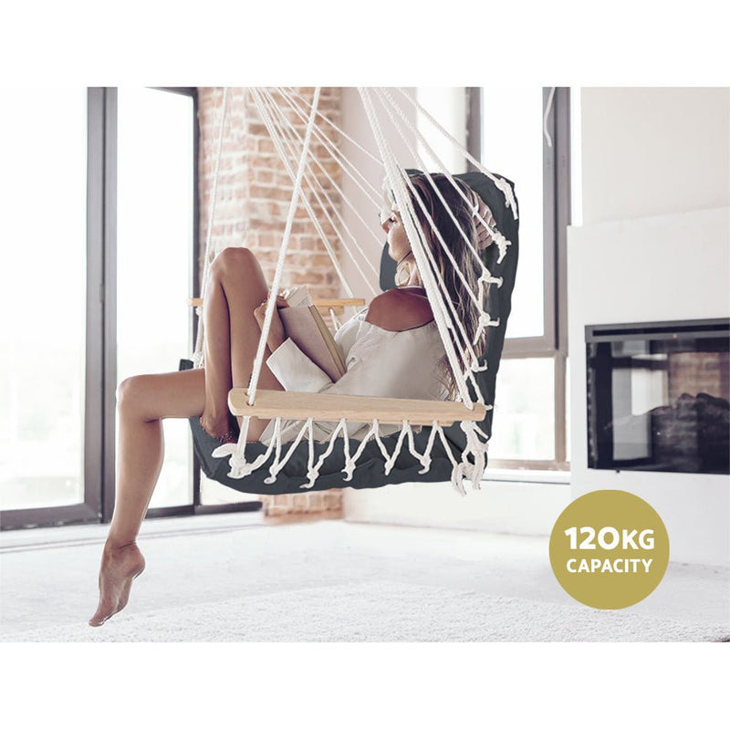 Gardeon Hammock Chair Hanging with Armrest Camping Hammocks Grey - Decor Delight Aus