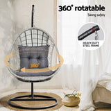 Gardeon Outdoor Egg Swing Chair Wicker Furniture Pod Stand Armrest Light Grey - Decor Delight Aus