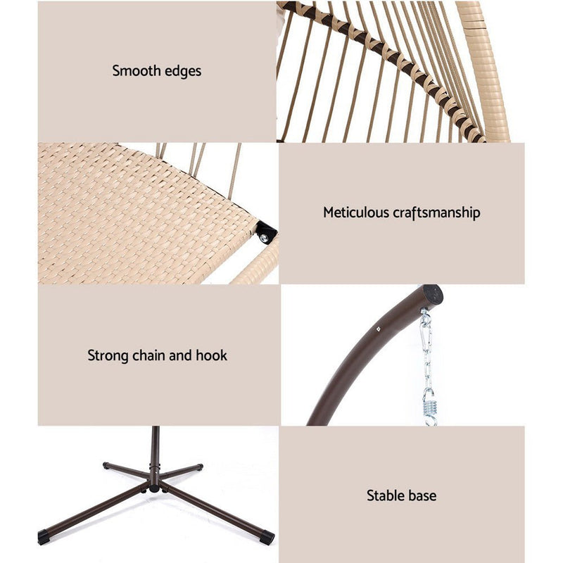 Gardeon Outdoor Egg Swing Chair Wicker Rope Furniture Pod Stand Cushion Latte - Decor Delight Aus