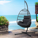 Gardeon Outdoor Egg Swing Chair Wicker Rope Furniture Pod Stand Foldable Grey - Decor Delight Aus