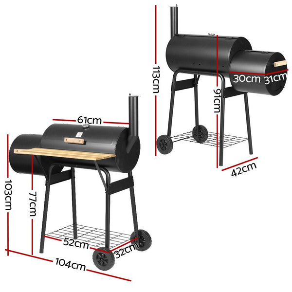 Grillz BBQ Grill 2 - In - 1 Offset Charcoal Smoker - Decor Delight Aus