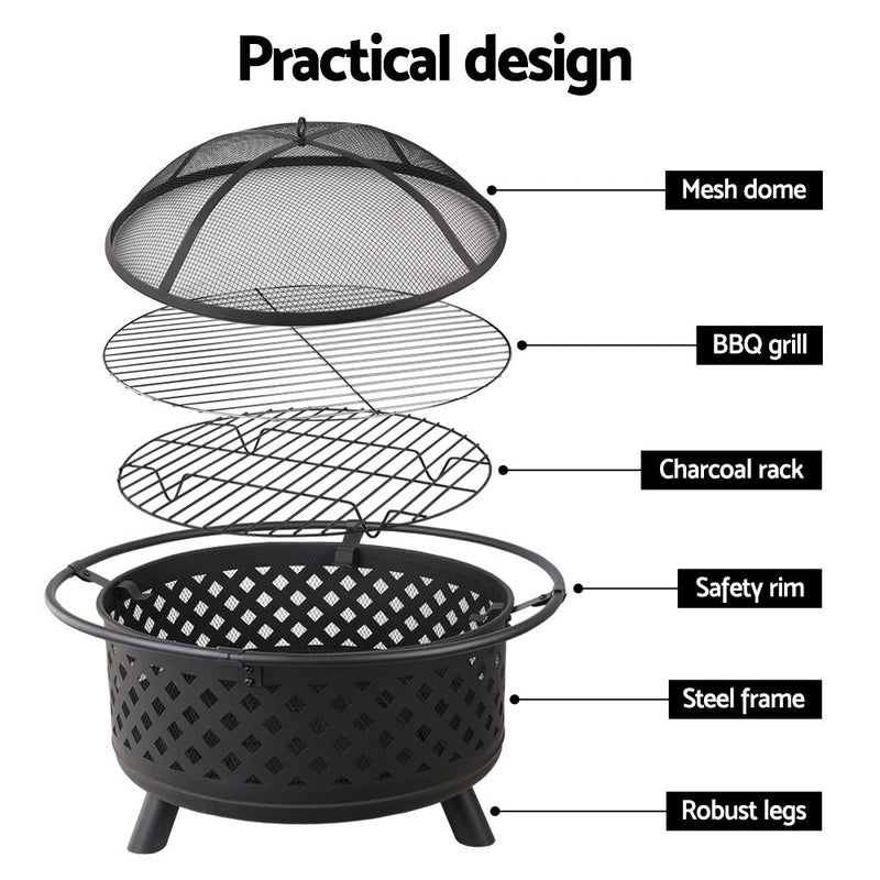Grillz Fire Pit BBQ Grill 76cm - Decor Delight Aus