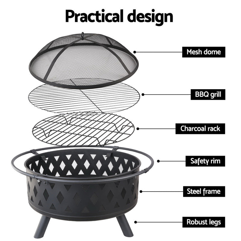 Grillz Fire Pit BBQ Grill 82cm - Decor Delight Aus