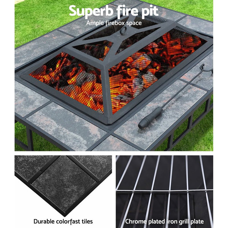 Grillz Fire Pit BBQ Grill Ice Bucket 3 - In - 1 Table - Decor Delight Aus