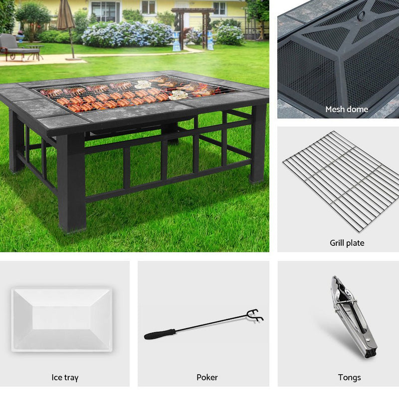 Grillz Fire Pit BBQ Grill Ice Bucket 3 - In - 1 Table - Decor Delight Aus
