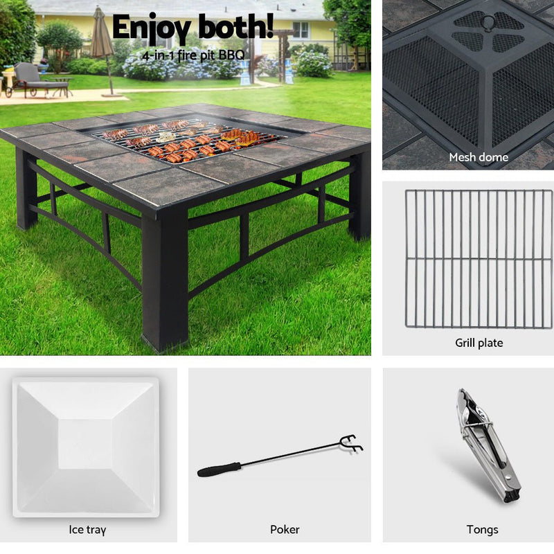 Grillz Fire Pit BBQ Grill Ice Bucket 4 - In - 1 Table - Decor Delight Aus