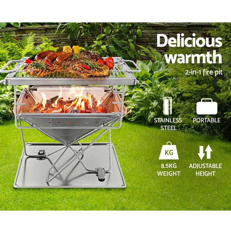 Grillz Fire Pit BBQ Grill with Carry Bag Camping - Decor Delight Aus