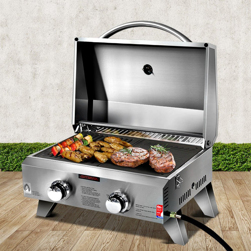 Grillz Portable Gas BBQ Grill 2 Burners with Double Sided Plate - Decor Delight Aus