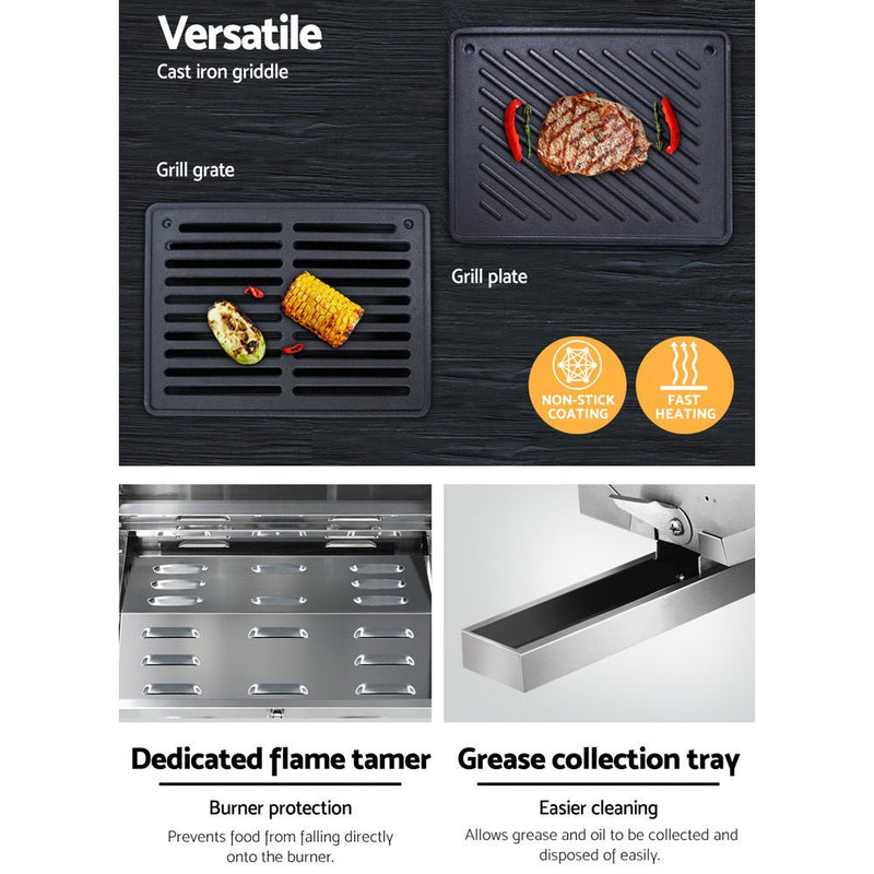 Grillz Portable Gas BBQ Grill 2 Burners with Double Sided Plate - Decor Delight Aus