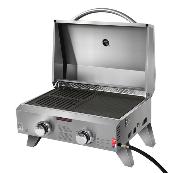 Grillz Portable Gas BBQ Grill 2 Burners with Double Sided Plate - Decor Delight Aus