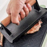 Heavy Duty Rectangular Cast Iron Grill Burger Press Pre - Seasoned Steak Griddle BBQ Grilling - Decor Delight Aus