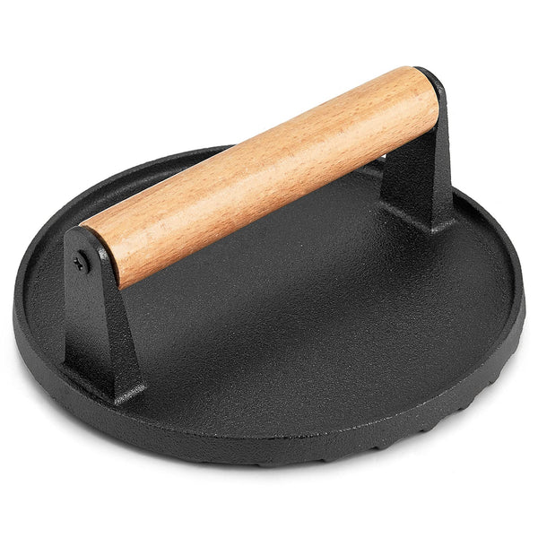 Heavy Duty Round Cast Iron Grill Burger Press Pre - Seasoned Steak Griddle BBQ Grilling - Decor Delight Aus