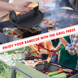 Heavy Duty Round Cast Iron Grill Burger Press Pre - Seasoned Steak Griddle BBQ Grilling - Decor Delight Aus