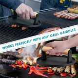 Heavy Duty Round Cast Iron Grill Burger Press Pre - Seasoned Steak Griddle BBQ Grilling - Decor Delight Aus