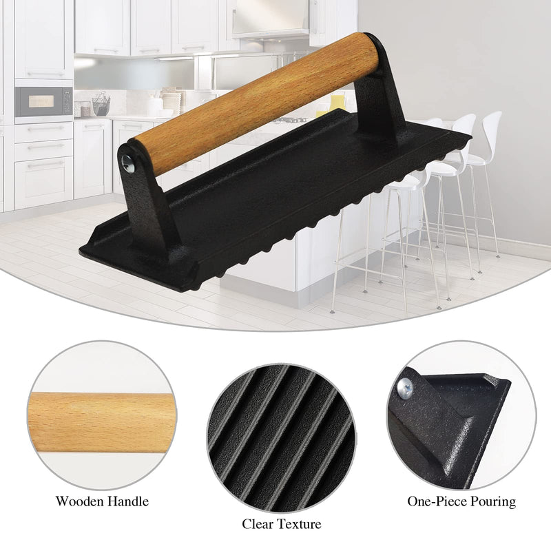 Heavy Duty Round / Rectangle Cast Iron Grill Burger Press Pre - Seasoned Steak Griddle BBQ Grilling - Decor Delight Aus