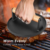 Heavy Duty Round / Rectangle Cast Iron Grill Burger Press Pre - Seasoned Steak Griddle BBQ Grilling - Decor Delight Aus