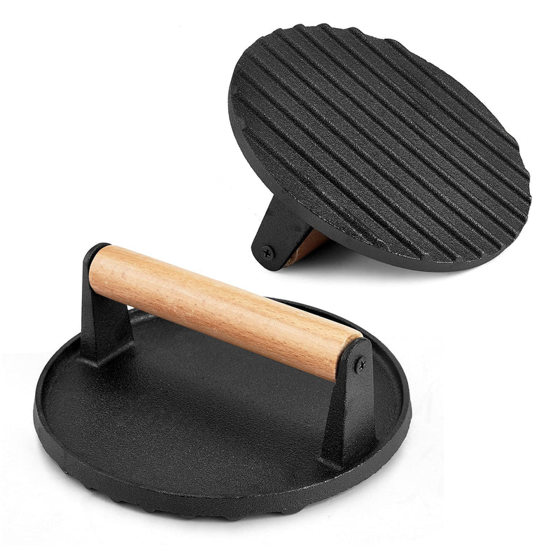 Heavy Duty Round / Rectangle Cast Iron Grill Burger Press Pre - Seasoned Steak Griddle BBQ Grilling - Decor Delight Aus