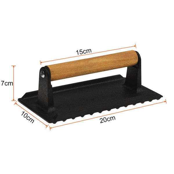 Heavy Duty Round / Rectangle Cast Iron Grill Burger Press Pre - Seasoned Steak Griddle BBQ Grilling - Decor Delight Aus