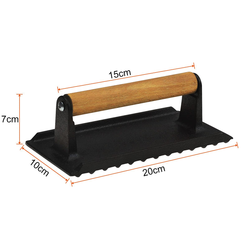 Heavy Duty Round / Rectangle Cast Iron Grill Burger Press Pre - Seasoned Steak Griddle BBQ Grilling - Decor Delight Aus