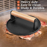Heavy Duty Round / Rectangle Cast Iron Grill Burger Press Pre - Seasoned Steak Griddle BBQ Grilling - Decor Delight Aus