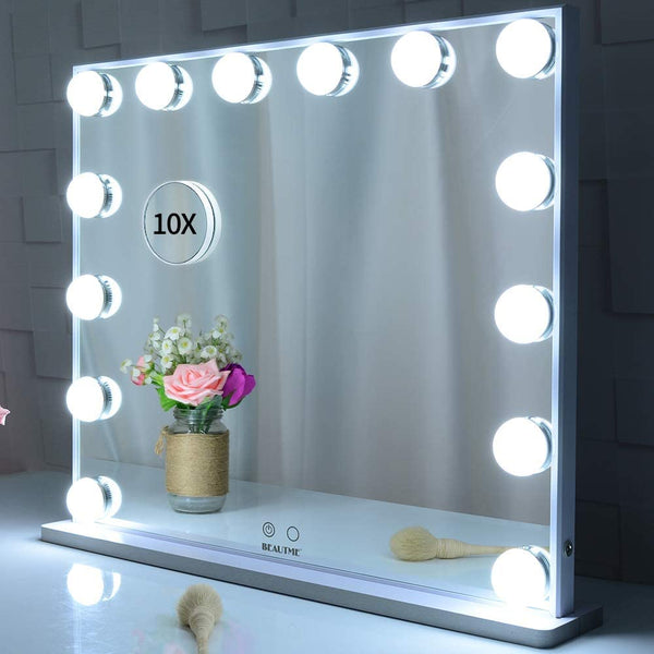 Hollywood Makeup Vanity Mirror with LED Lights and Detachable 10X Magnification Mirror (White, 62 x 51 cm) - Decor Delight Aus