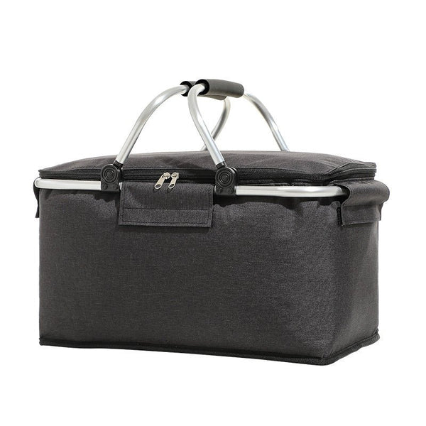 Insulated Picnic Basket with Aluminum Frame - Portable Collapsible Cooler Bag 18L 40*20*23cm(Black) - Decor Delight Aus