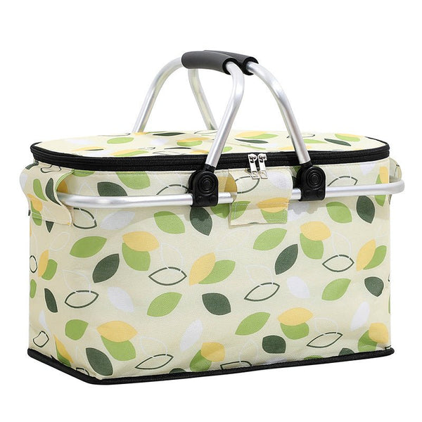 Insulated Picnic Basket with Aluminum Frame - Portable Collapsible Cooler Bag 18L 40*20*23cm(Green Leaf) - Decor Delight Aus