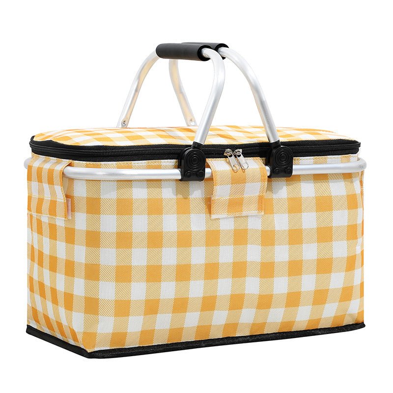 Insulated Picnic Basket with Aluminum Frame - Portable Collapsible Cooler Bag 18L 40*20*23cm(Yellow plaid) - Decor Delight Aus