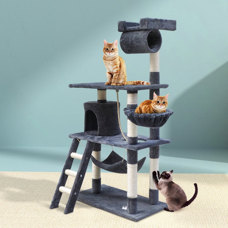 i.Pet Cat Tree 141cm Tower Scratching Post Scratcher Condo Wood House Bed Grey - Decor Delight Aus