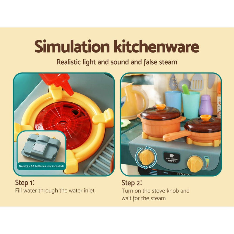 Keezi Kids Kitchen Pretend Play Set Cooking Sound Steam Light Function - Decor Delight Aus