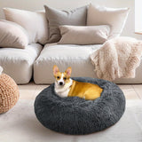 Large - 60cm peach PawfectFriend Dog Pet Cat Calming Bed Plush Beds Large Fluffy Donut Comfy Cushion Puppy Mat - Decor Delight Aus