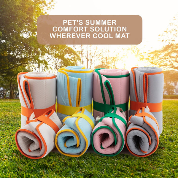Pet Dog Cooling Mat Non - Slip Travel Roll Up Cool Pad Bed Outdoor M BLUE - Decor Delight Aus