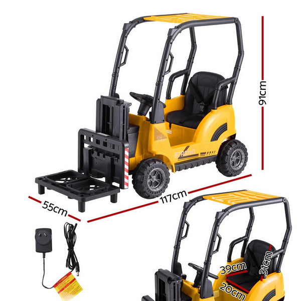 Rigo Kids Electric Ride On Car Forklift Loader Toys Cars Horn Remote 12V Yellow - Decor Delight Aus
