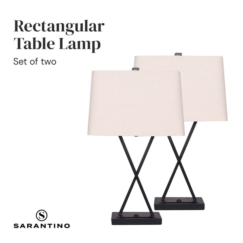 Sarantino Metal Table Lamp Pair Rectangular Shade X Stand - Decor Delight Aus