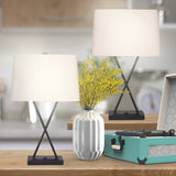 Sarantino Metal Table Lamp Pair Rectangular Shade X Stand - Decor Delight Aus