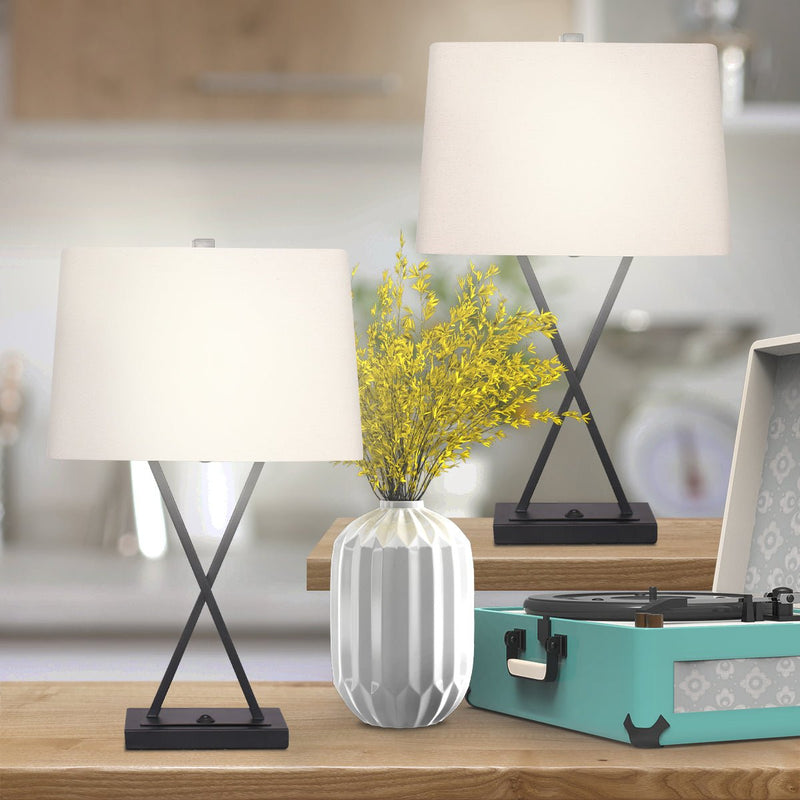 Sarantino Metal Table Lamp Pair Rectangular Shade X Stand - Decor Delight Aus