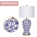 Sarantino Table Lamp Ceramic Floral Base Cotton Drum Shade - Decor Delight Aus