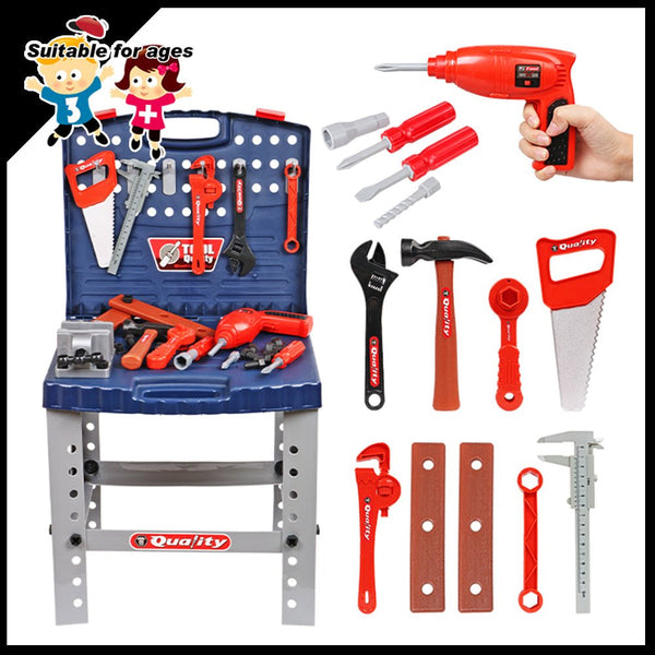 Tool Box Work Bench With Battery Operated Drill Set kids Pretend Play Toy 55pcs - Decor Delight Aus