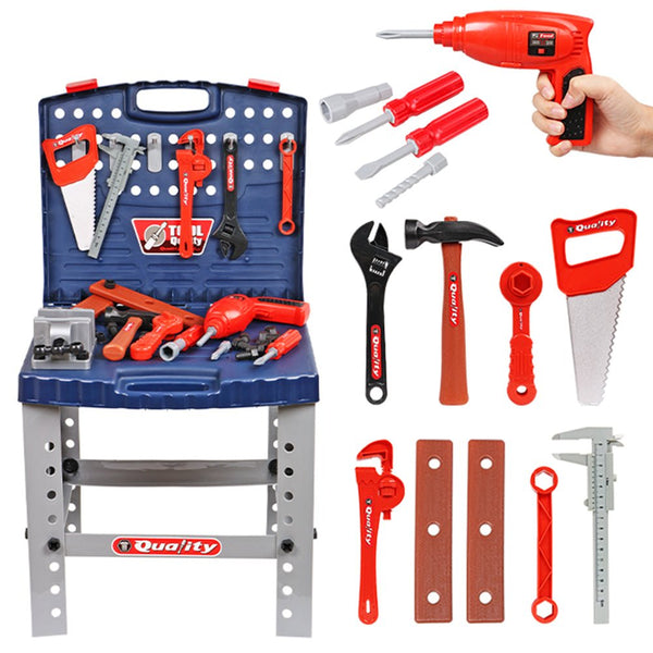 Tool Box Work Bench With Battery Operated Drill Set kids Pretend Play Toy 55pcs - Decor Delight Aus