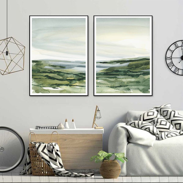 Watercolour Landscape 2 - Piece | Black Frame - Decor Delight Aus
