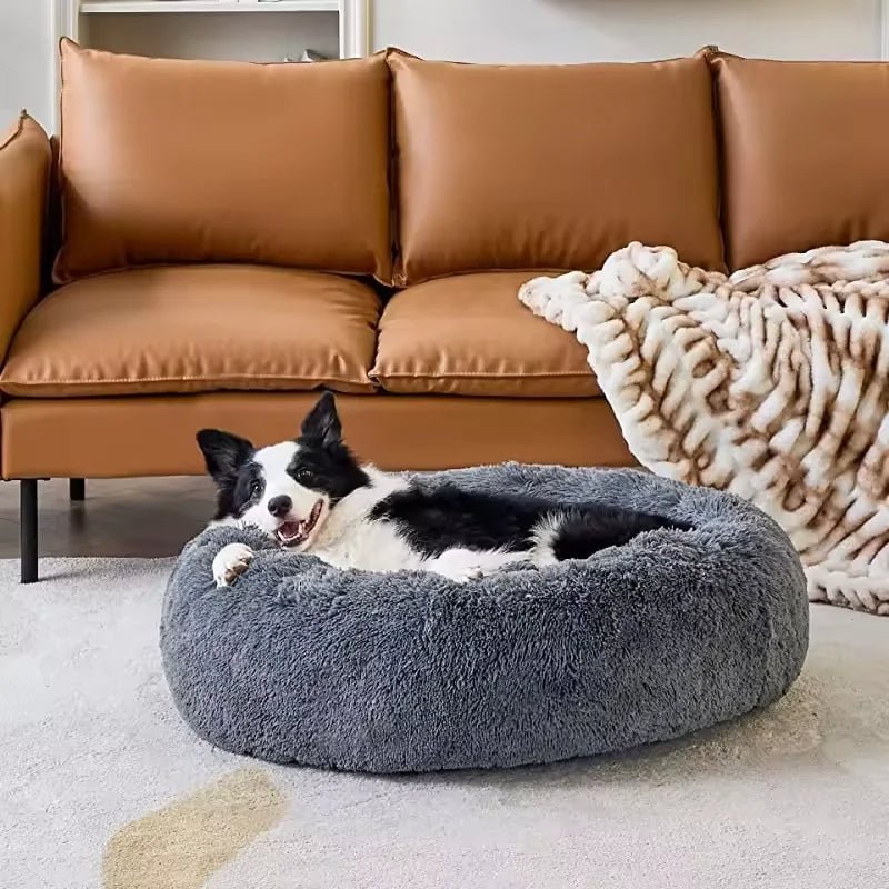 XXL - 80cm cream PawfectFriend Dog Pet Cat Calming Bed Plush Beds Large Fluffy Donut Comfy Cushion Puppy Mat - Decor Delight Aus