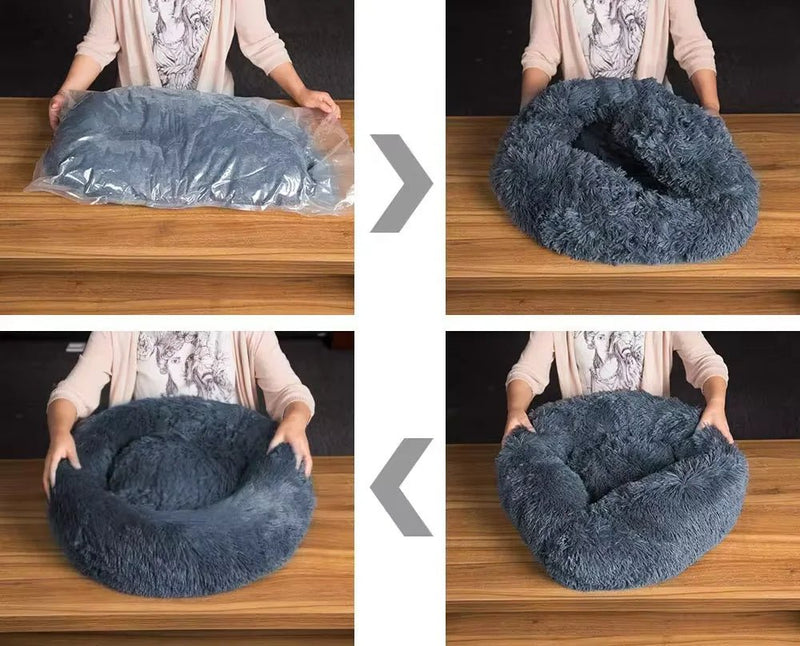 XXL - 80cm cream PawfectFriend Dog Pet Cat Calming Bed Plush Beds Large Fluffy Donut Comfy Cushion Puppy Mat - Decor Delight Aus